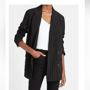 Express Oversized Double Breasted Pinstripe Blazer